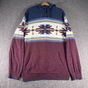 American‎ Eagle Men's Fair Isle Wool Blend Sweater Hoodie Burgundy Blue XLT